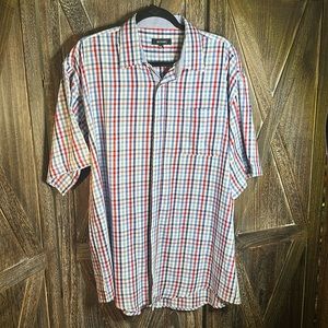 Men’s Bogari XXL short sleeve bottom down shirt in blue red white plaid